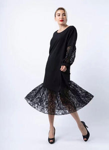 Oversize φόρεμα αέρινο με δαντέλα - Μαύρο - teleiarouxa