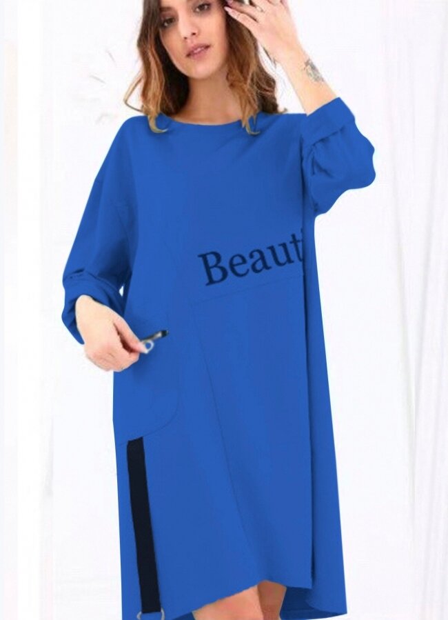 Oversize φούτερ μπλουζοφόρεμα με στάμπα - Μπλε