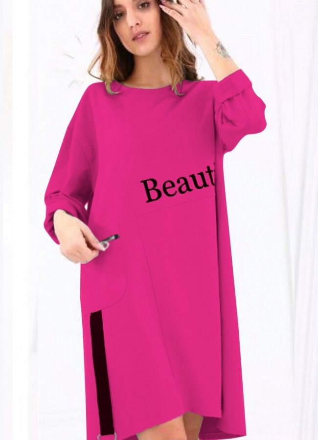 Oversize φούτερ μπλουζοφόρεμα με στάμπα - Φούξια - teleiarouxa