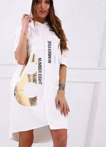 Oversize φούτερ μπλουζοφόρεμα με στάμπα - Λευκό