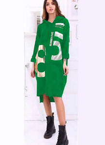 Oversize φούτερ μπλουζοφόρεμα με στάμπα - Πράσινο