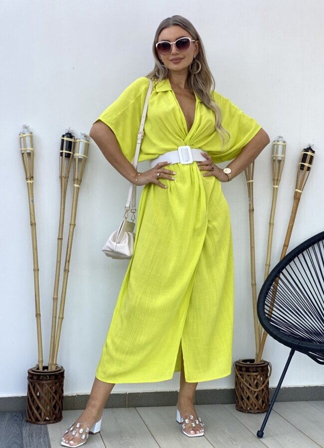 Oversize maxi λινό φόρεμα - Κίτρινο