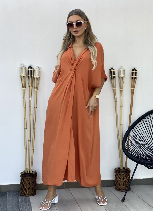Oversize maxi λινό φόρεμα - Πορτοκαλί