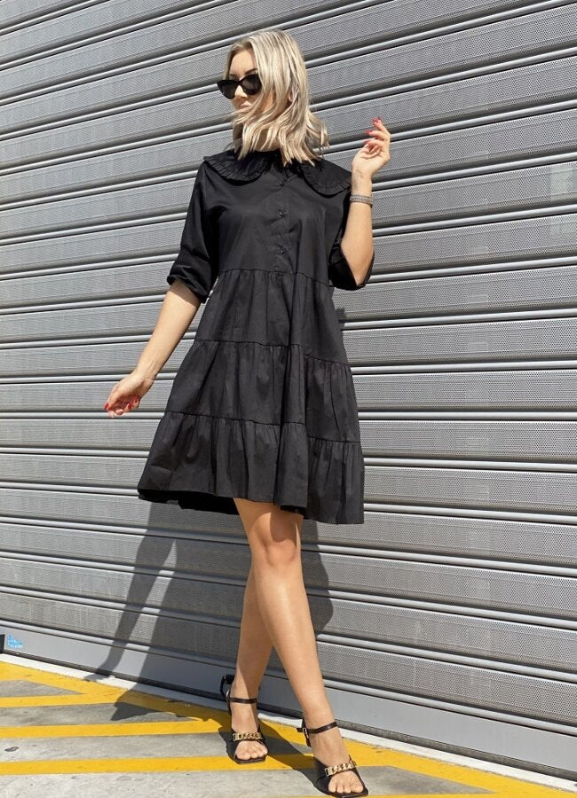 Oversize midi φόρεμα με γιακά balloon - Μαύρο