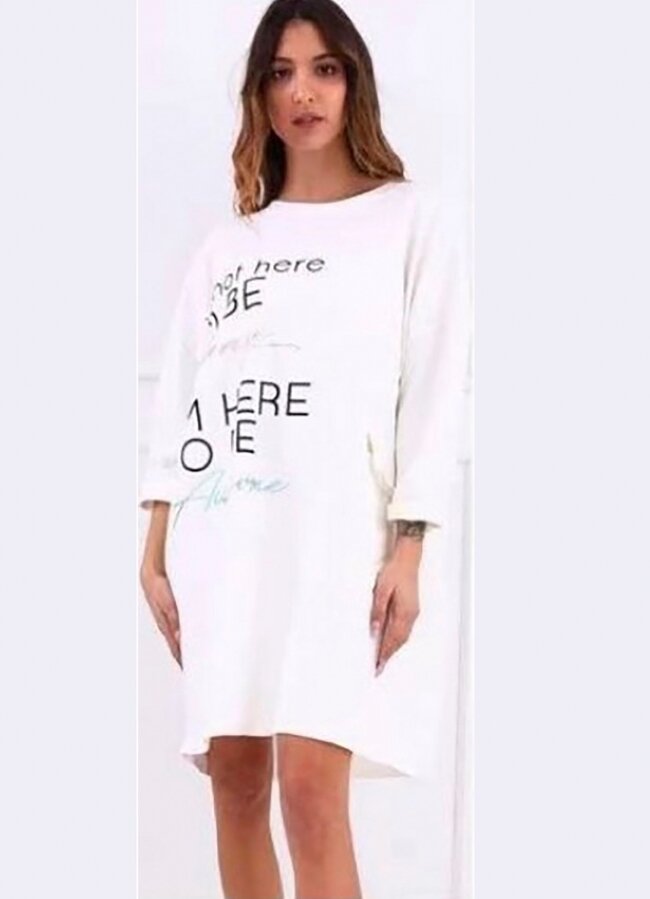 Oversize μπλουζοφόρεμα με στάμπα - Λευκό