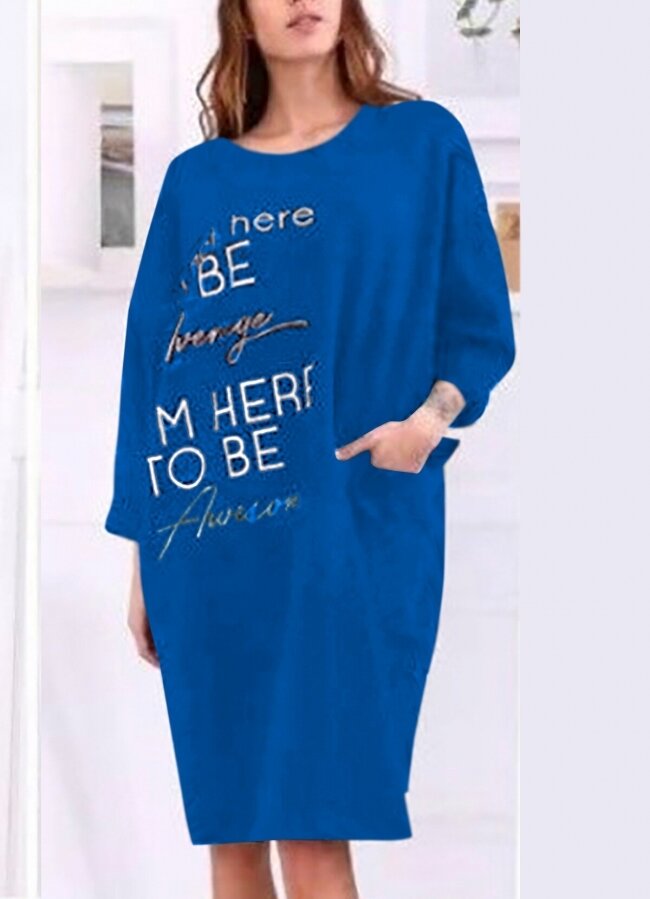 Oversize μπλουζοφόρεμα με στάμπα - Μπλε
