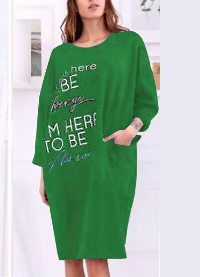 Oversize μπλουζοφόρεμα με στάμπα - Πράσινο