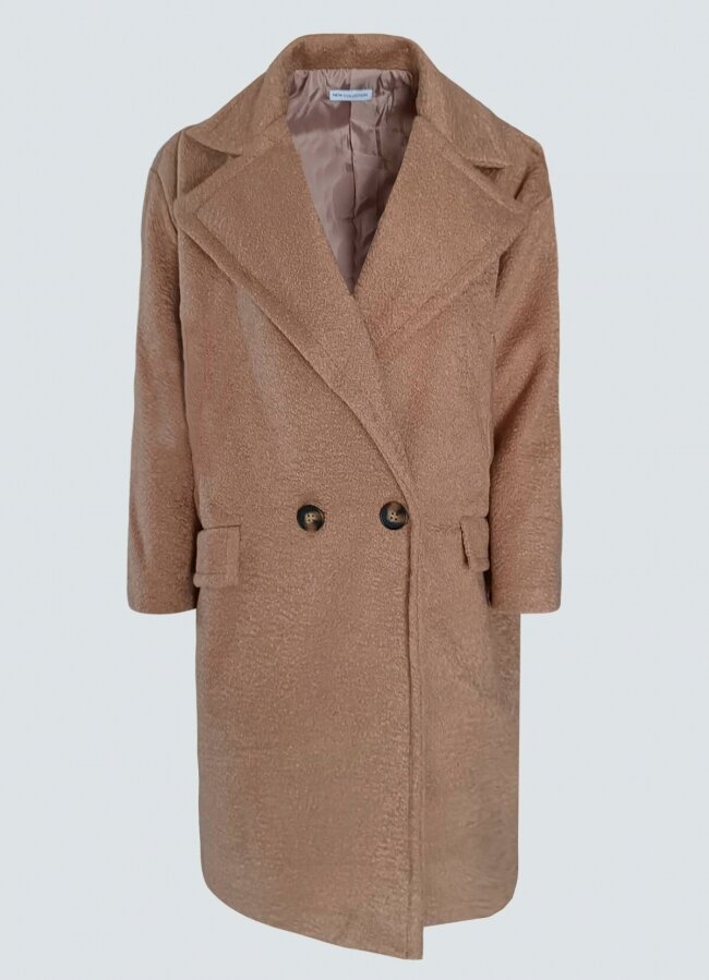 Oversize παλτό με κουμπιά - ταμπά - teleiarouxa