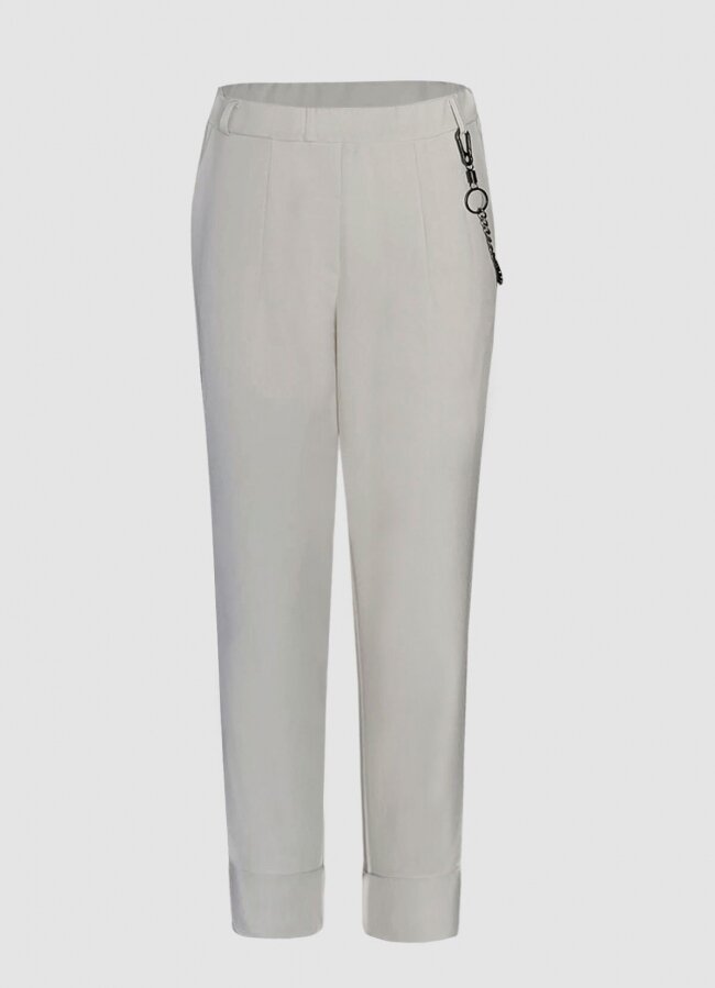 παντελόνι υφασμάτινο με λάστιχο στη μέση &amp; διακοσμητική αλυσίδα στο πλάι - Λευκό - teleiarouxa