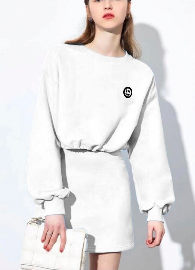 Set mini φούστα με μπλούζα και φουσκωτά μανίκια - Λευκό - teleiarouxa