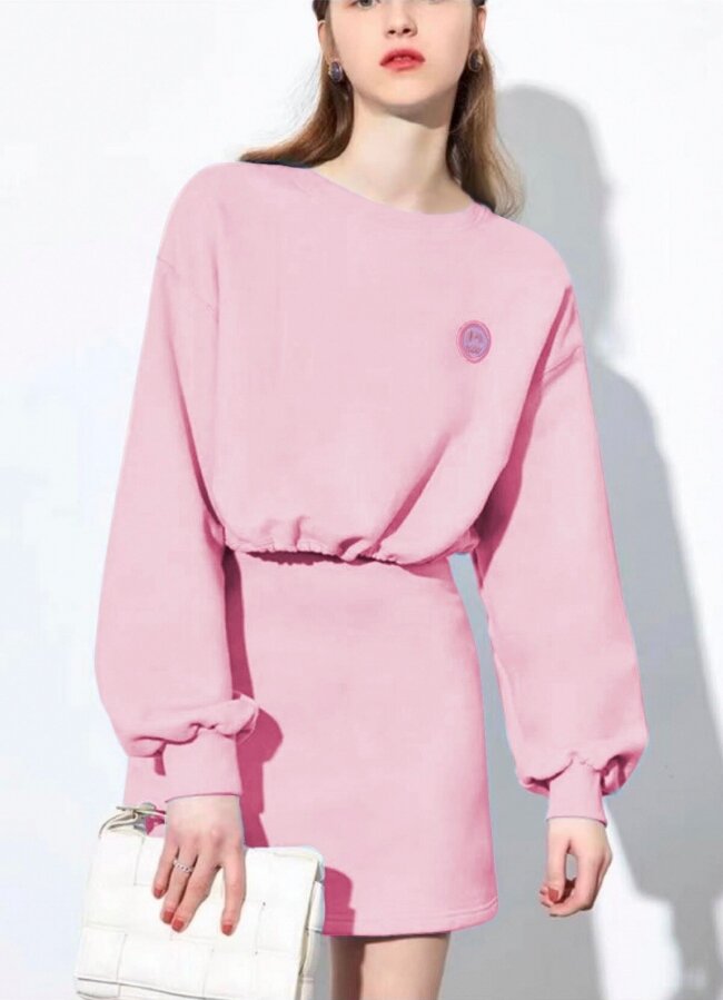 Set mini φούστα με μπλούζα και φουσκωτά μανίκια - Ροζ - teleiarouxa