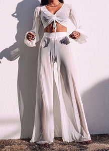 Set παντελόνι με τοπ διαφάνεια - Λευκό - teleiarouxa